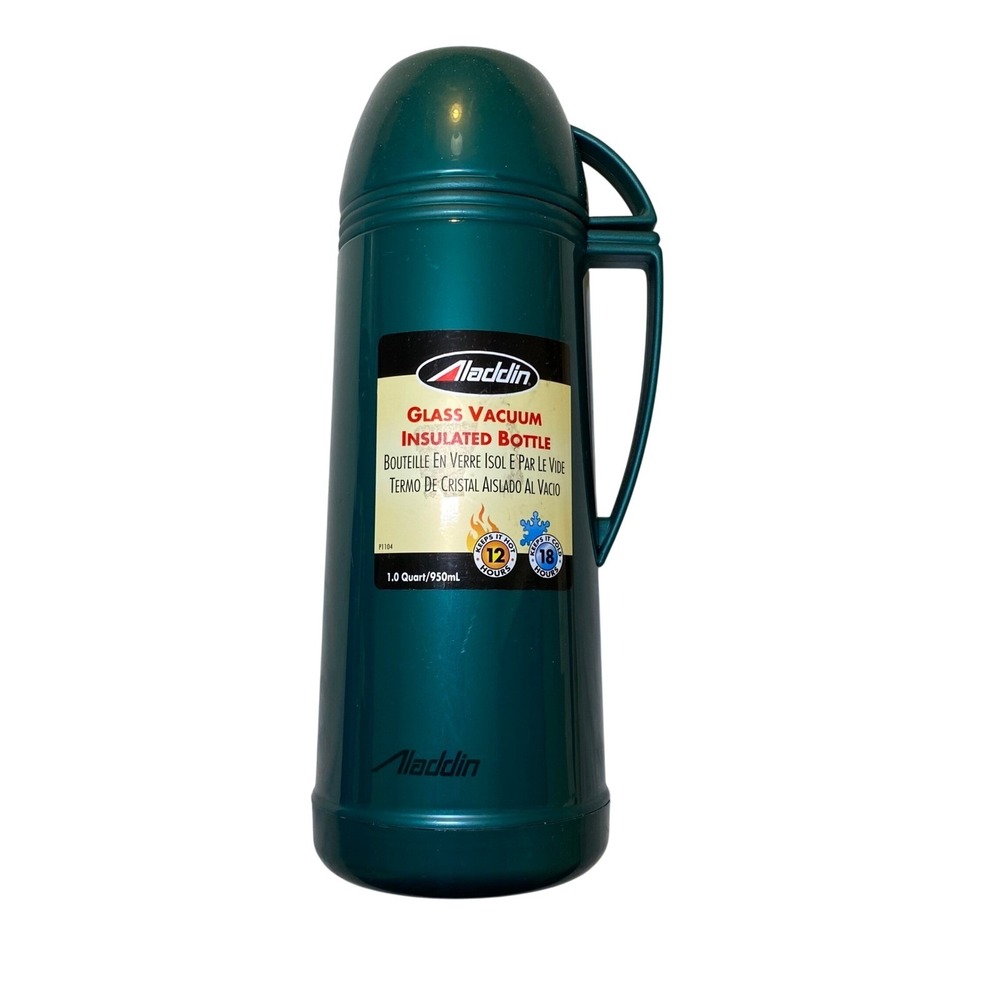 Aladdin‎ Glass Vacuum Insulated Bottle 1 Quart Green Thermos No. 290 Brazil
